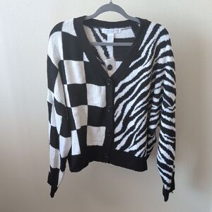 Ashley Stewart Black and White Checkered Zebra Cardigan